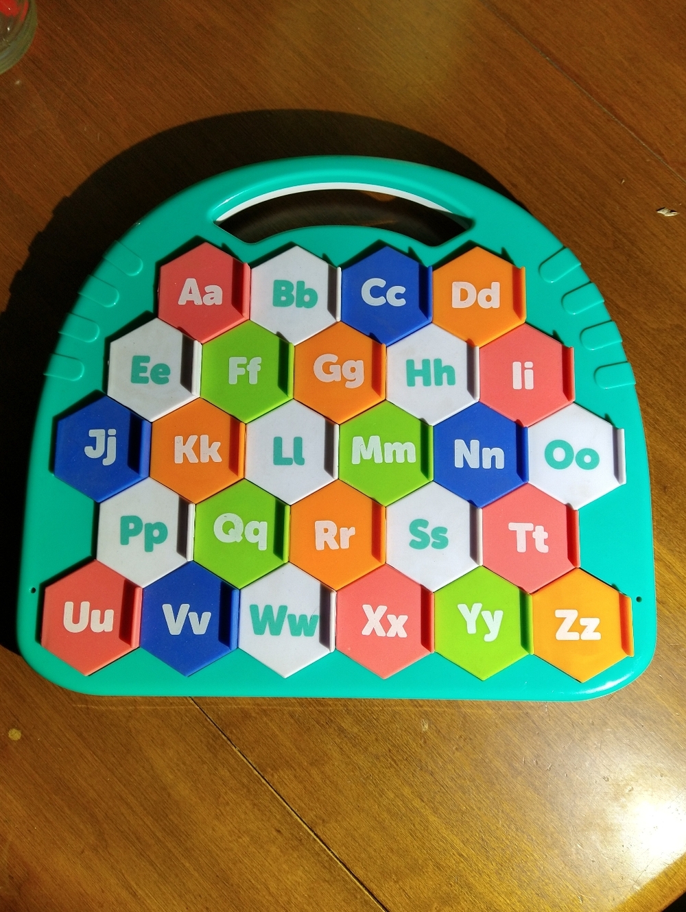 Teal Alphabet Hexagon Learning Flip Board with Multicolor Letter Tiles